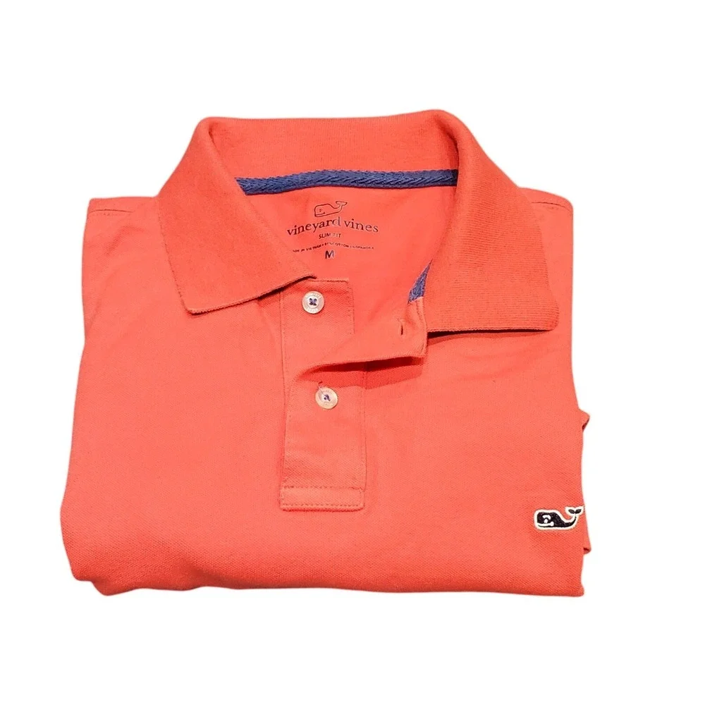 Vineyard Vines Mens Medium Slim Fit Polo Shirt Red Whale Logo SS Preppy Golf